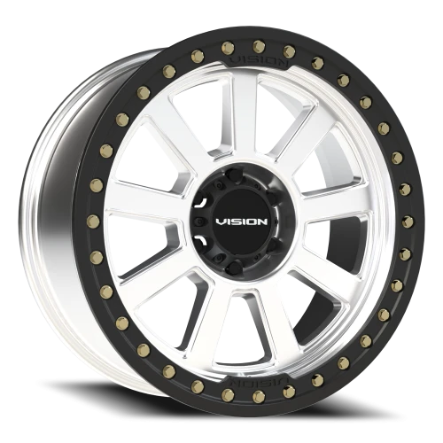 Vision 350BL 20x9 -14 6x139.7mm 110mm Machined Silver Satin Black Ring
