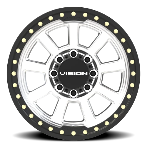 Vision 350BL 20x9 +10 8x165.1mm 130.8mm Machined Silver Satin Black Ring