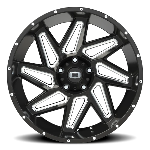 Vision 361 22x10 -25 5x139.7mm 108mm Gloss Black Milled Spokes