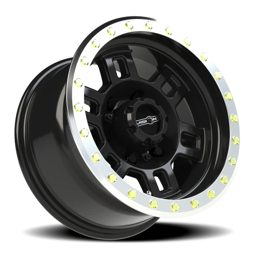 Vision 398 15x8 -19 6x139.7mm 110mm Gloss Black Machined Lip