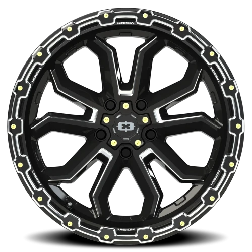 Vision 405 18x9 +12 5x114.3mm 83mm Gloss Black Milled Spoke