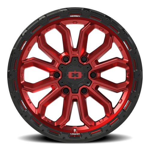 Vision 405 18x9 -12 6x139.7mm 106.2mm Gloss Red Black Lip