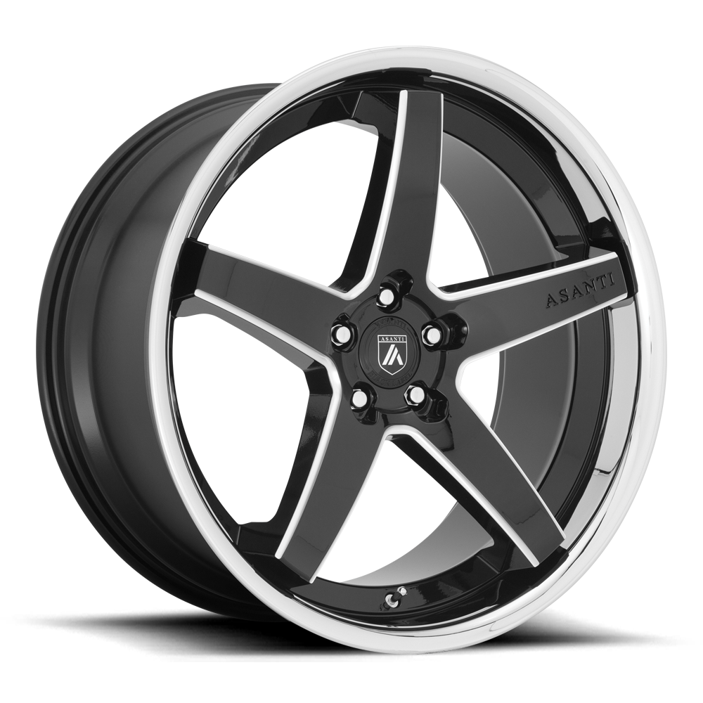 Asanti Black Label Regal 22x10.5" 5x114.3mm 72.6mm CB +35mm Gloss Black Milled-Chrome Lip
