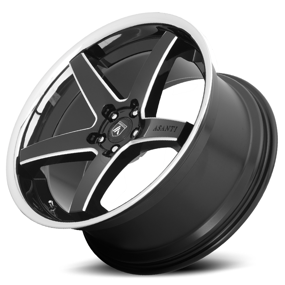 Asanti Black Label Regal 22x10.5" 5x114.3mm 72.6mm CB +35mm Gloss Black Milled-Chrome Lip