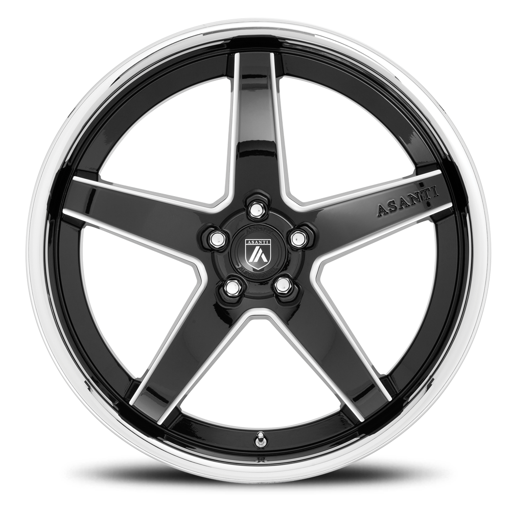 Asanti Black Label Regal 20x9" 5x115mm 72.6mm CB +15mm Gloss Black Milled-Chrome Lip
