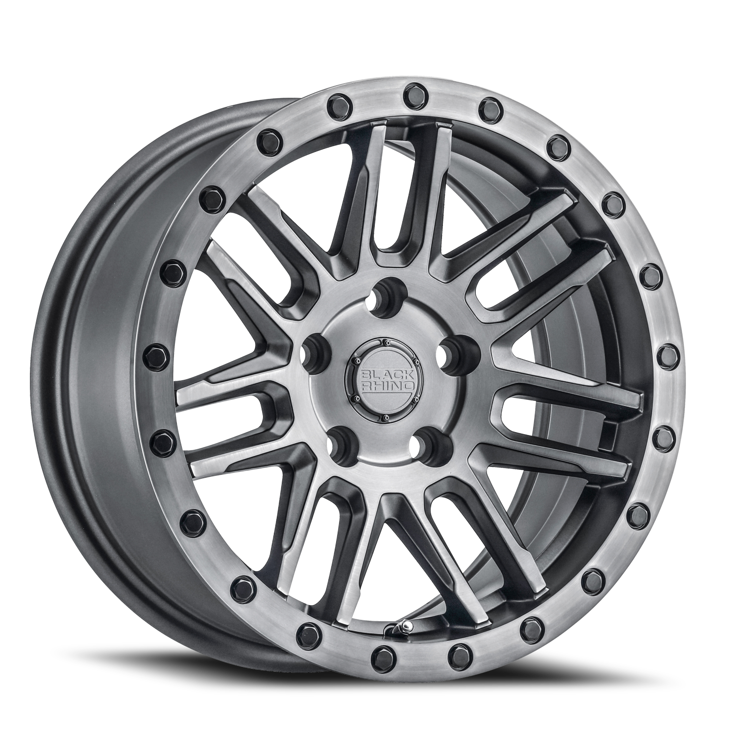 Black Rhino Arches 19x8" 5x112mm 66.6mm CB +20mm Brushed Gunmetal Black Lip Edge-Black Bolts