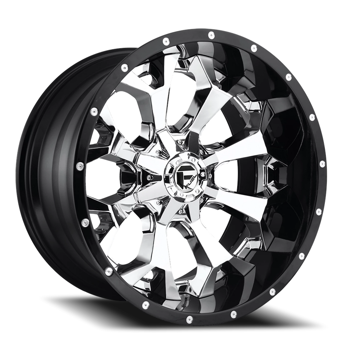 Fuel Assault 22x10 -13 6x135mm 106.1mm Chrome Gloss Black Lip