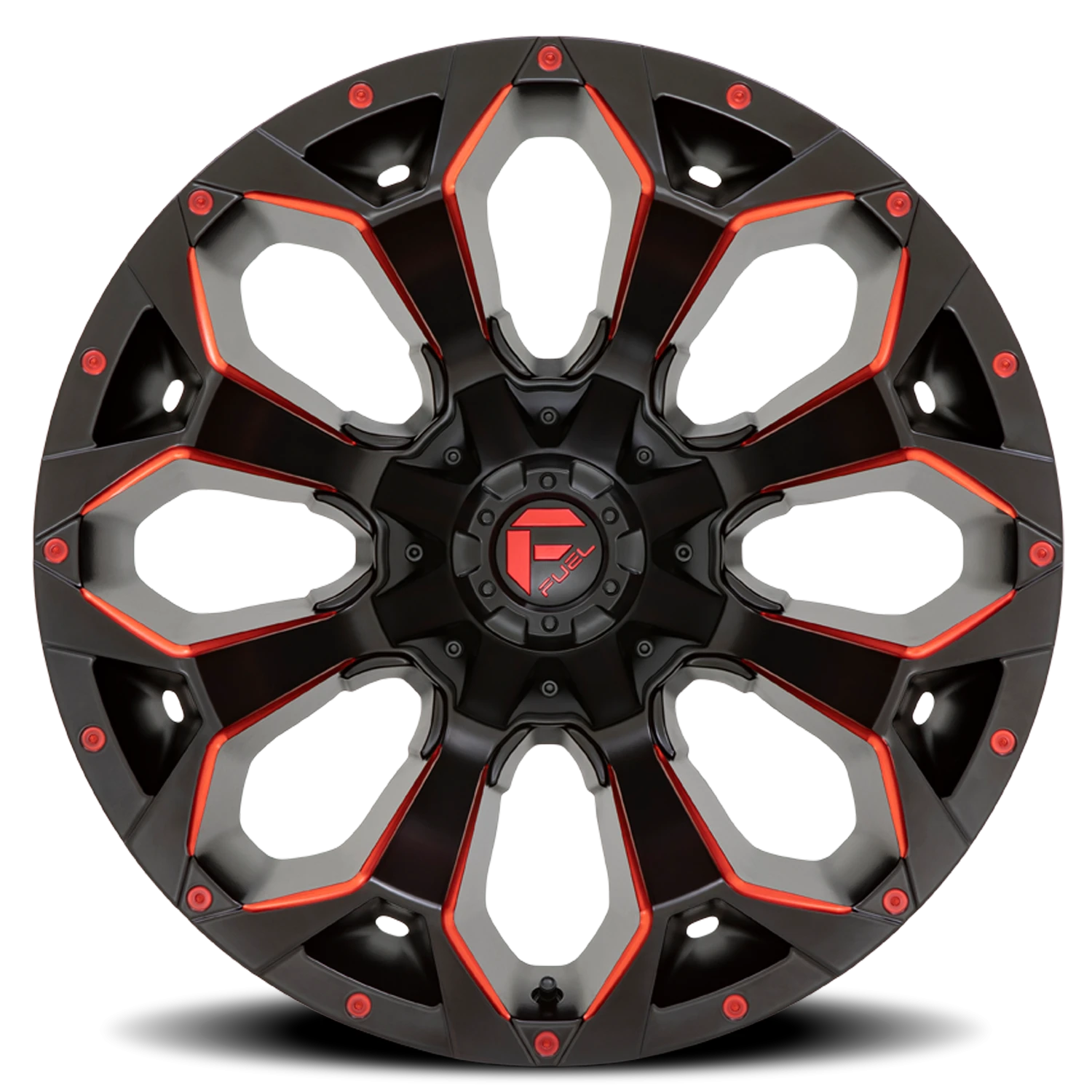 Fuel Assault 17x9" 5x114.3mm 78.1mm CB +1mm Matte Black Milled-Red Tint