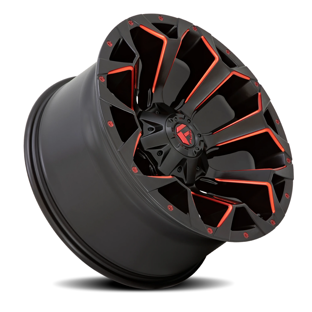 Fuel Assault 20x10 -18 8x165.1mm 125.1mm Matte Black Milled-Red Tint