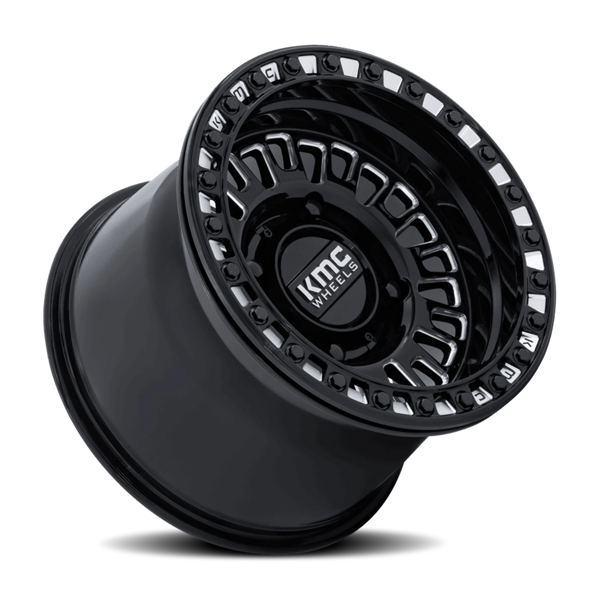 KMC Aztec Beadlock UTV 15x10 +0 4x156mm 115.1mm Gloss Black Milled