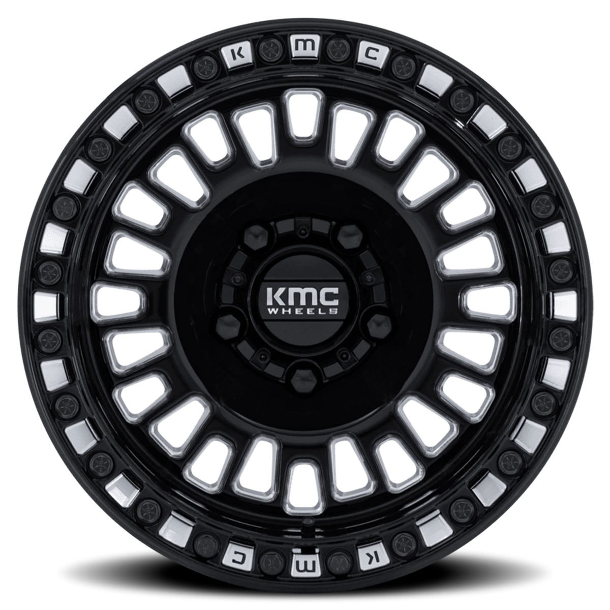 KMC Aztec Beadlock UTV 15x10 +0 5x114.3mm 72.56mm Gloss Black Milled