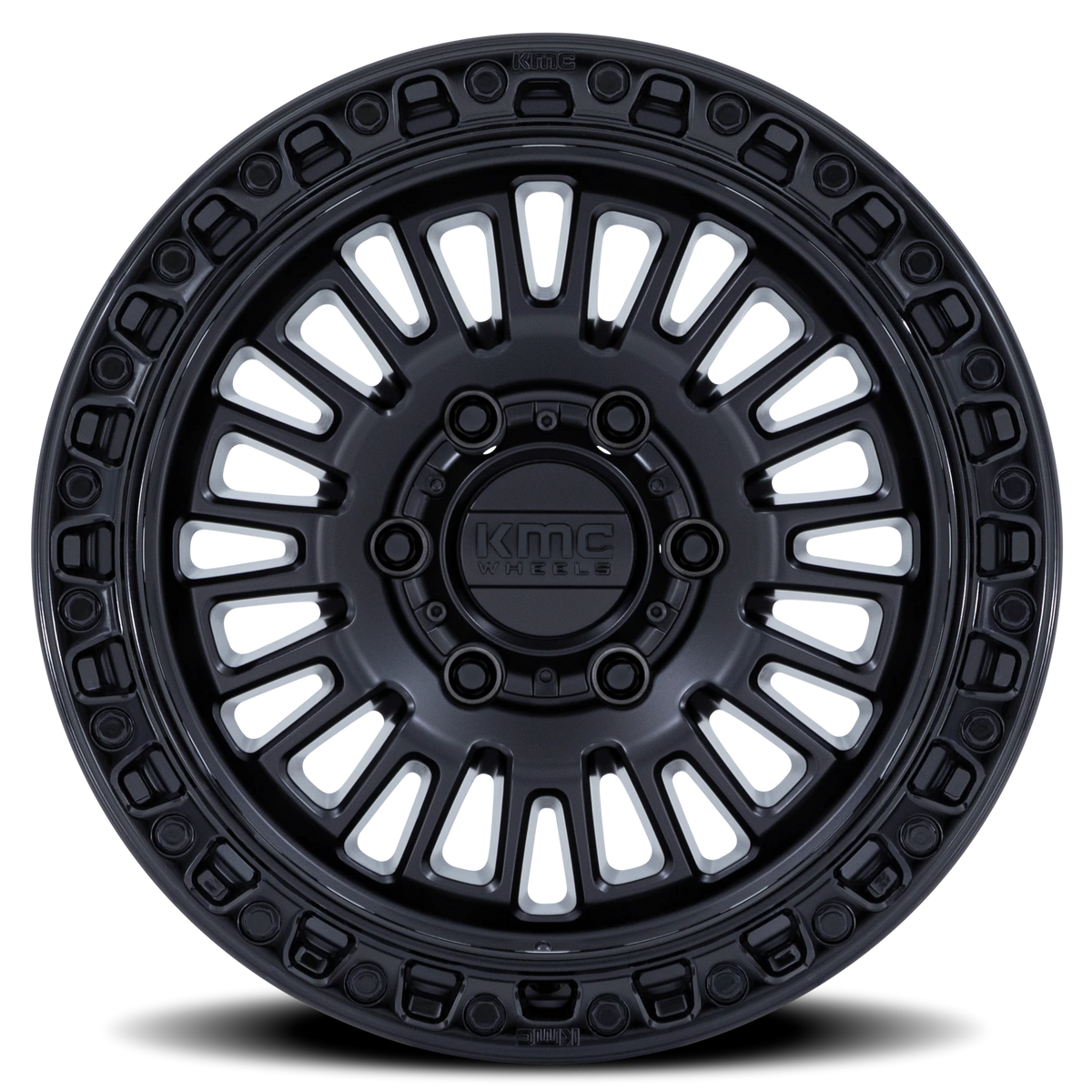 KMC Aztec 17x8.5 +25 6x120mm 66.9mm Matte Black Gloss Black Lip