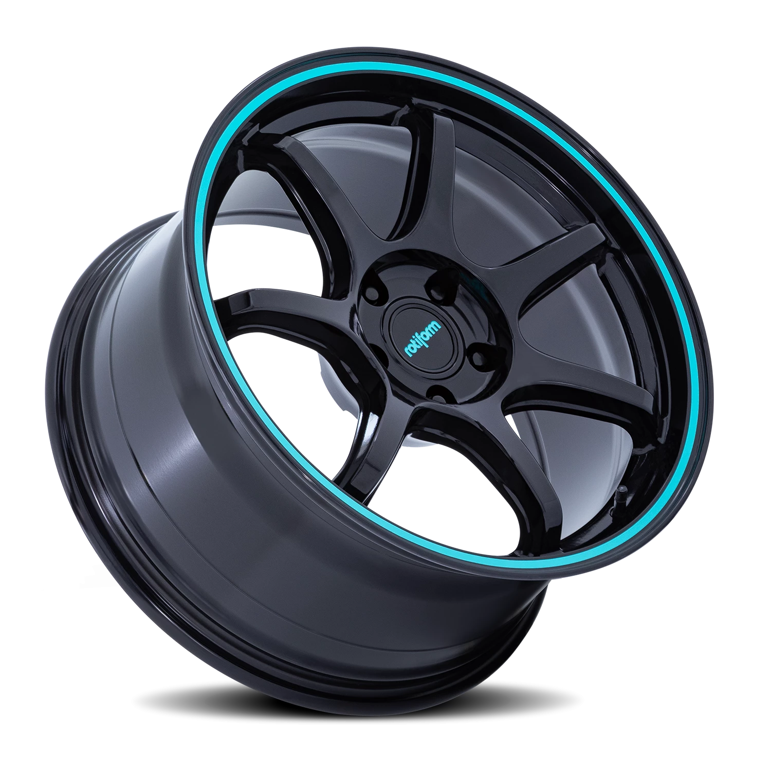 Rotiform BPU 18x9.5" 5x114.3mm 72.56mm CB +38mm Gloss Black Teal Stripe