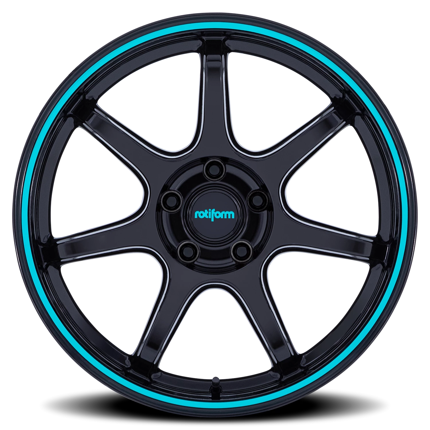 Rotiform BPU 18x9.5" 5x114.3mm 72.56mm CB +38mm Gloss Black Teal Stripe