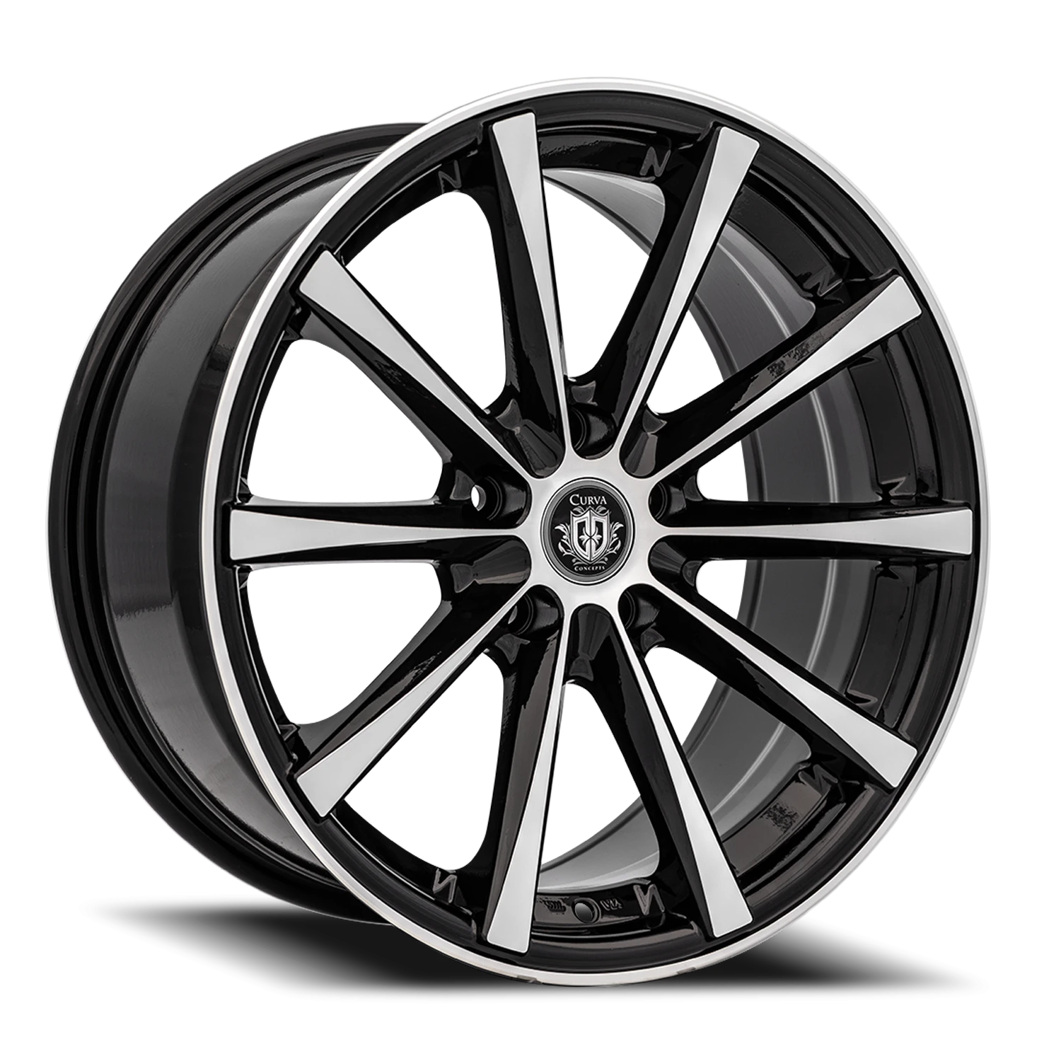 Curva Concepts C10N 18x9.5" 5x114.3mm 73.1mm CB +35mm Gloss Black Machined Face