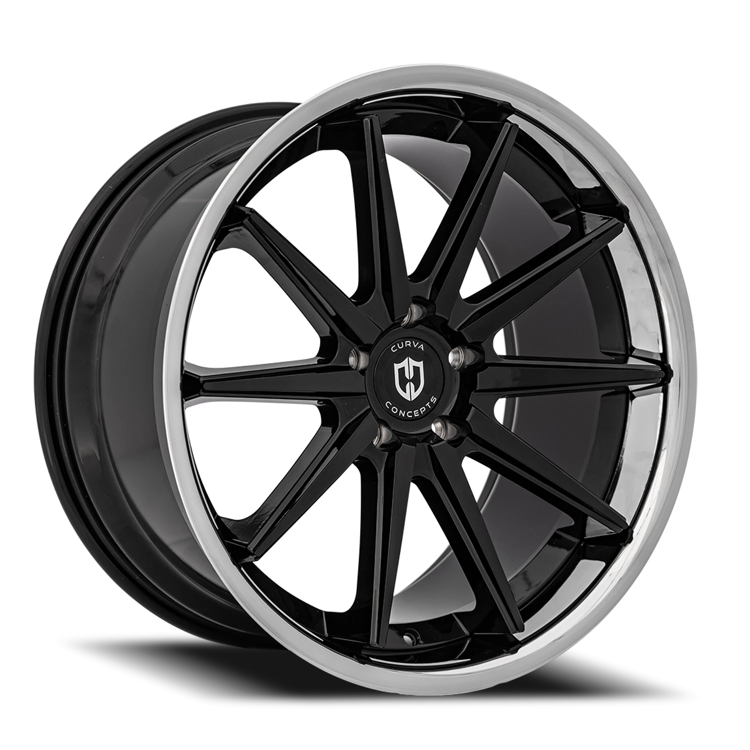 Curva Concepts C24 20x10.5" 5x114.3mm 73.1mm CB +35mm Gloss Black Stainless Steel Chrome Lip
