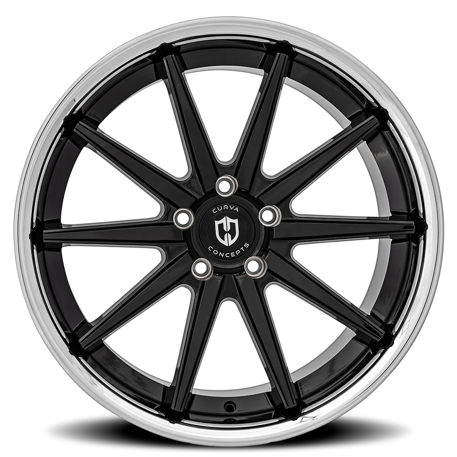 Curva Concepts C24 20x10.5" 5x114.3mm 73.1mm CB +35mm Gloss Black Stainless Steel Chrome Lip