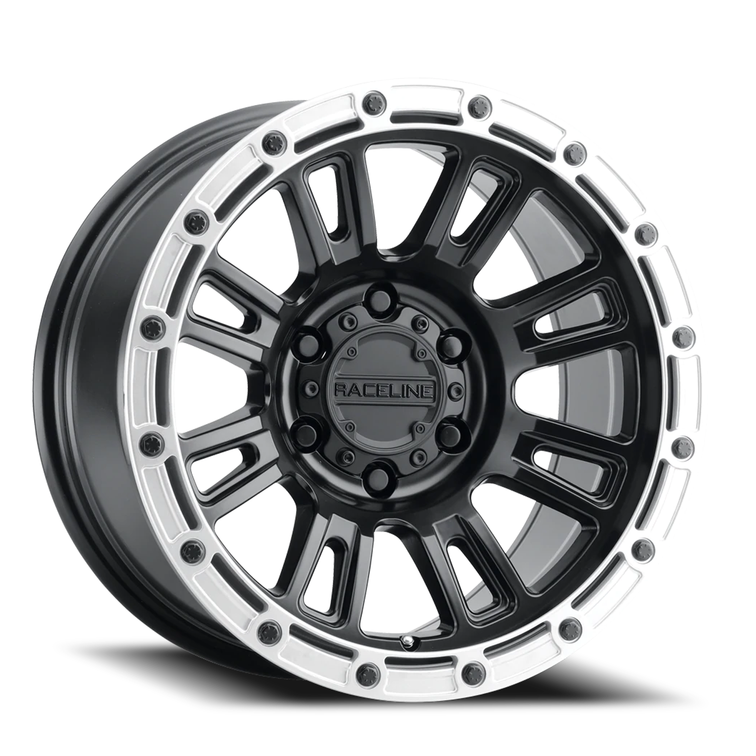 Raceline Compass 956BS 17x8 +30 5x114.3mm 72.62mm Satin Black Silver Ring