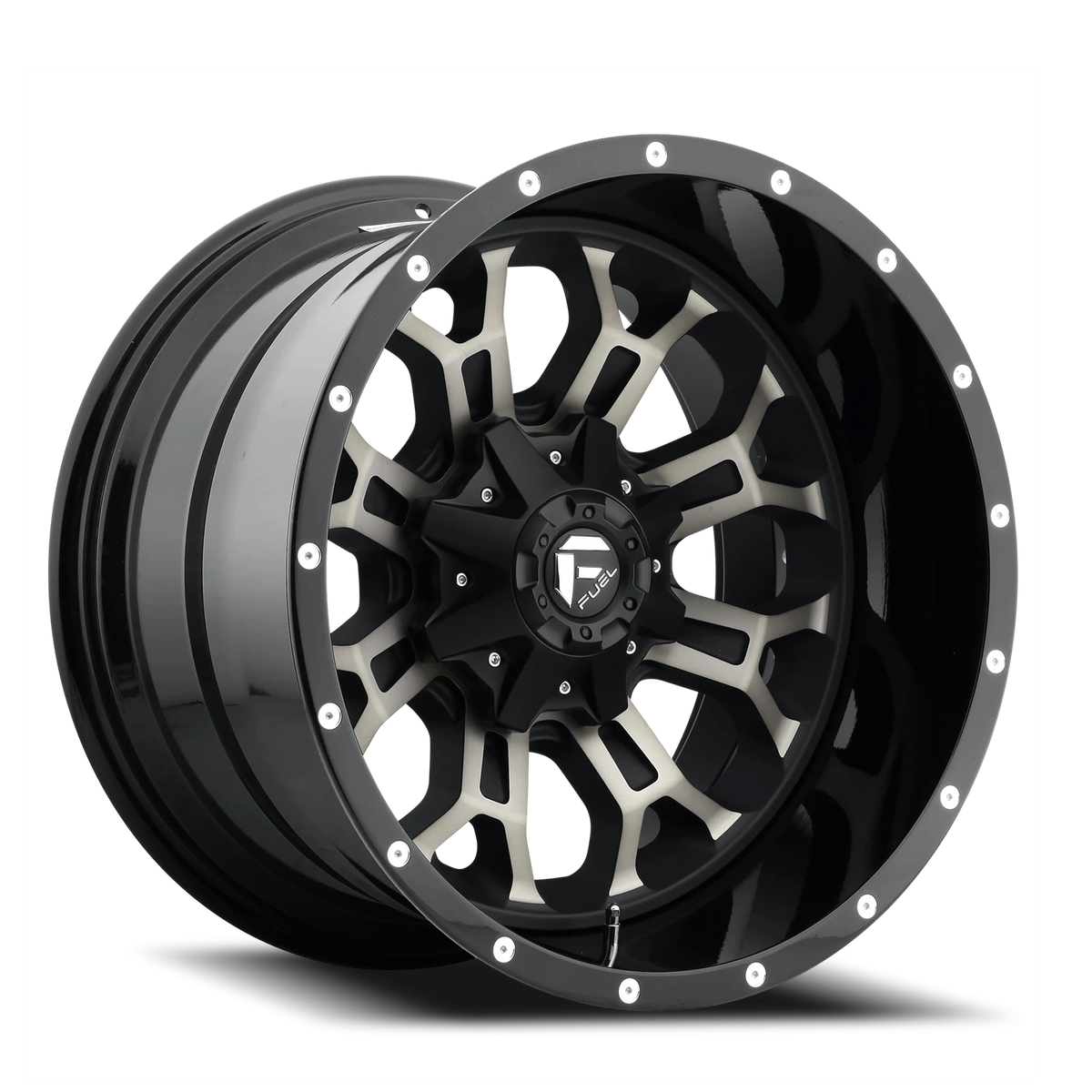 Fuel Crush 18x9 -12 5x139.7mm 110.3mm Gloss Black Double Dark Tint-Machined Face