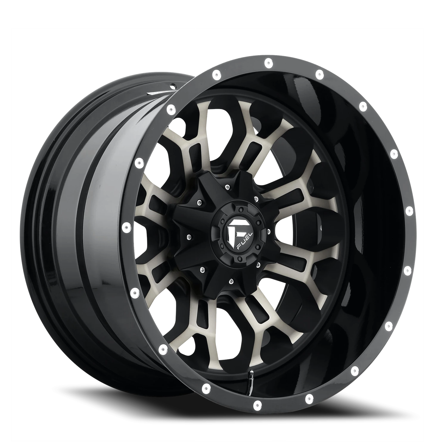 Fuel Crush 17x9" 5x139.7mm 110.3mm CB +1mm Gloss Black Double Dark Tint-Machined Face