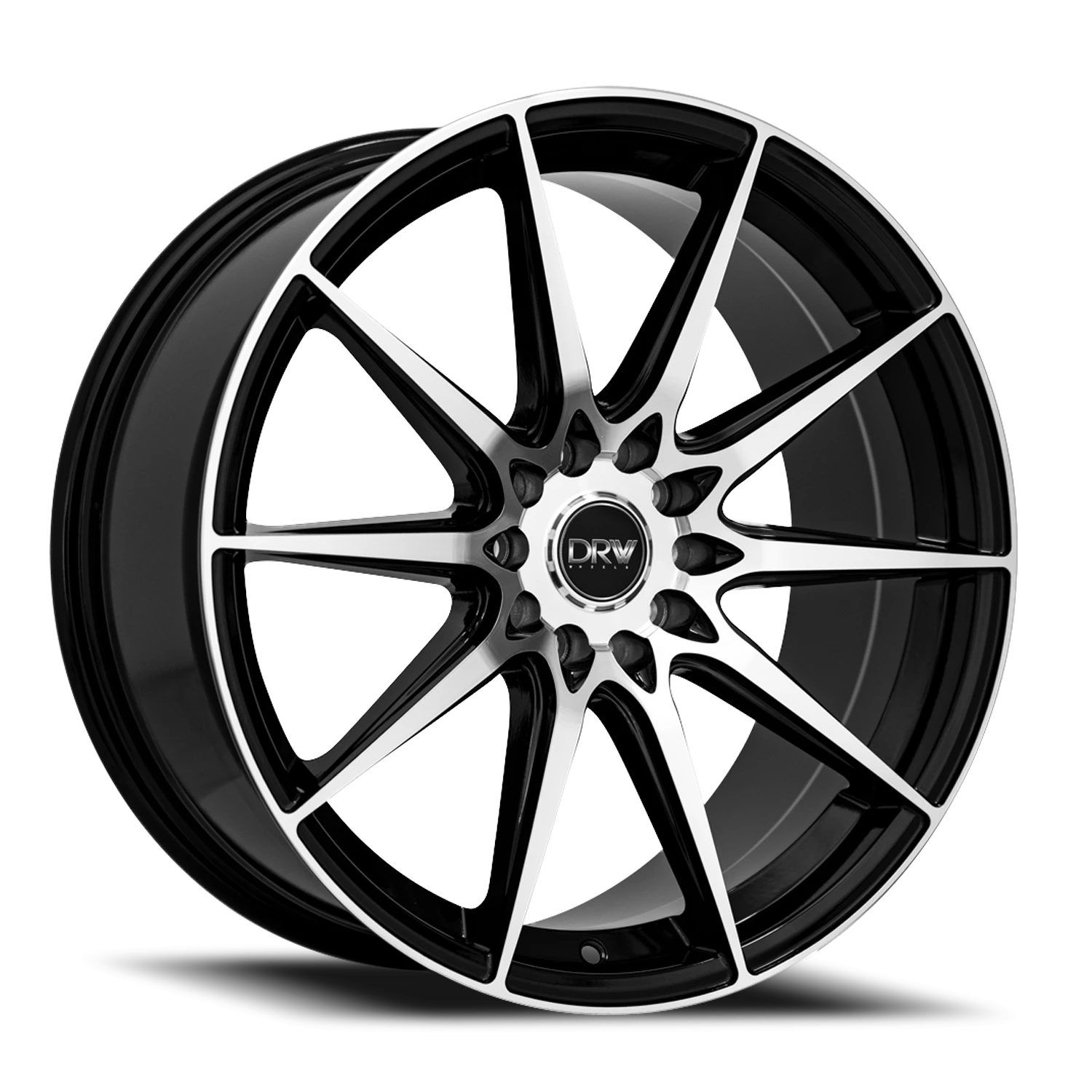DRW D19 18x8" 5x108mm 73.1mm CB +38mm Gloss Black Machined Face