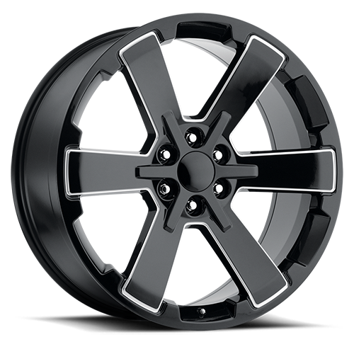 Factory Reproductions FR 45 GMC Dual Six Star Replica GB-M 22x9 +24 6x139.7mm 78.1mm Gloss Black Milled Ball