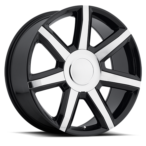 Factory Reproductions FR 56 Escalade Luxury Replica GBCI 24x10 +31 6x139.7mm 78.1mm Gloss Black Chrome Inserts