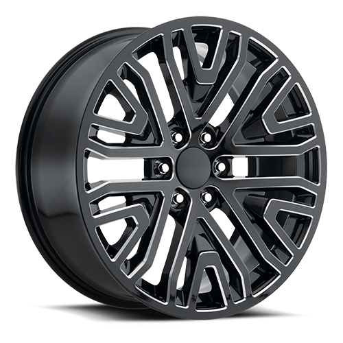 Factory Reproductions FR 93 GMC Mesh Split 6 Spk Replica GB-M 22x9 +28 6x139.7mm 78.1mm Gloss Black Milled Ball