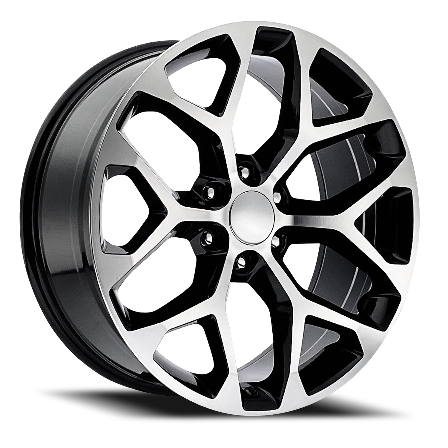 Factory Reproductions FR 59 Chevrolet Snowflake Replica GBM 26x10 +24 6x139.7mm 78.1mm Gloss Black Machined Face