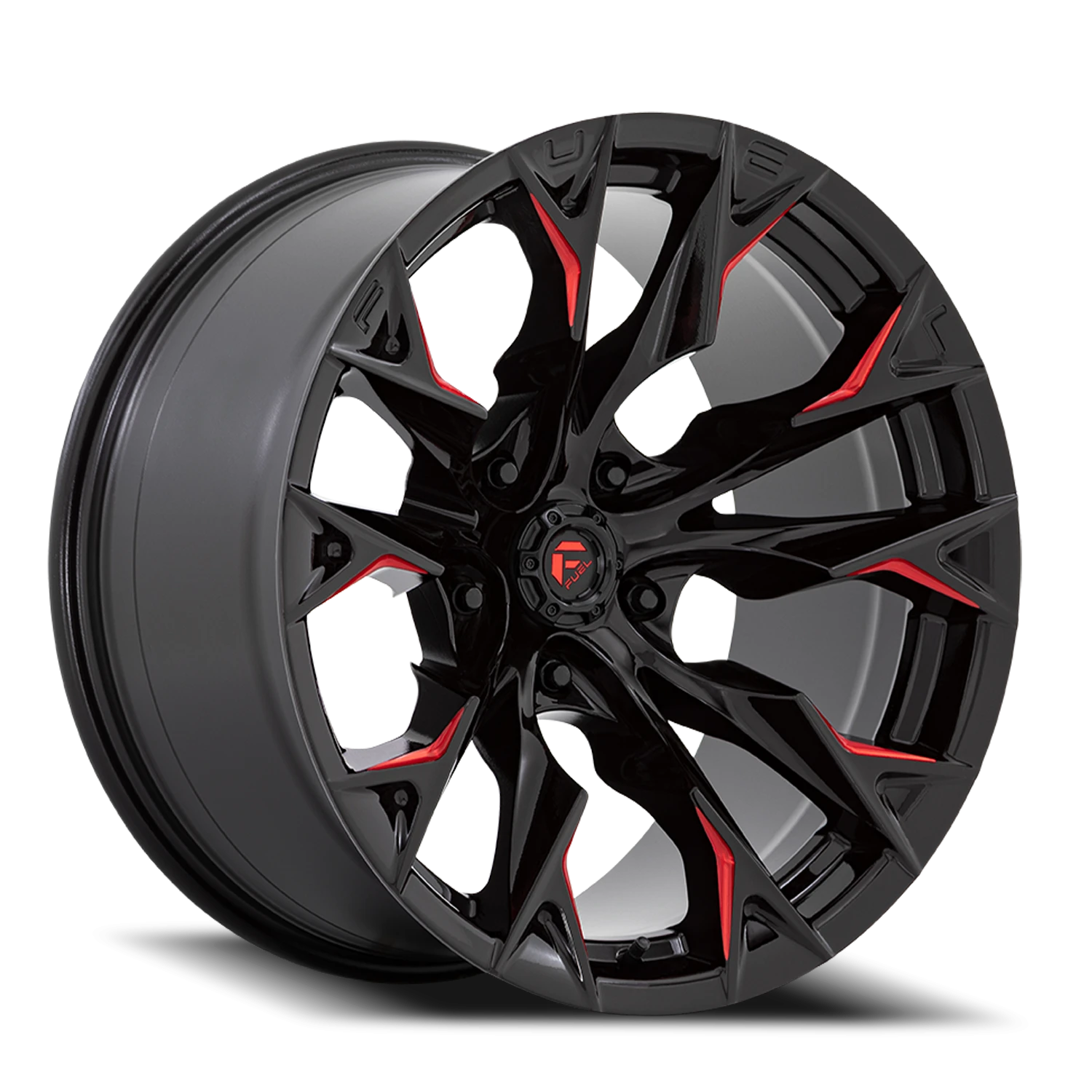 Fuel Flame 5 20x10" 5x127mm 71.5mm CB -18mm Gloss Black Milled Candy Red