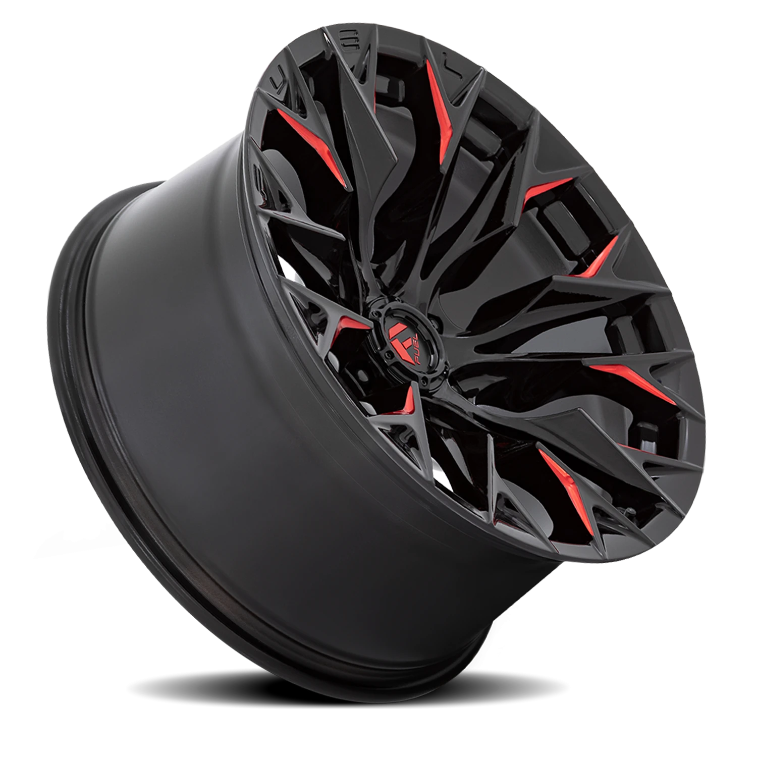 Fuel Flame 5 20x9" 5x127mm 71.5mm CB +1mm Gloss Black Milled Candy Red