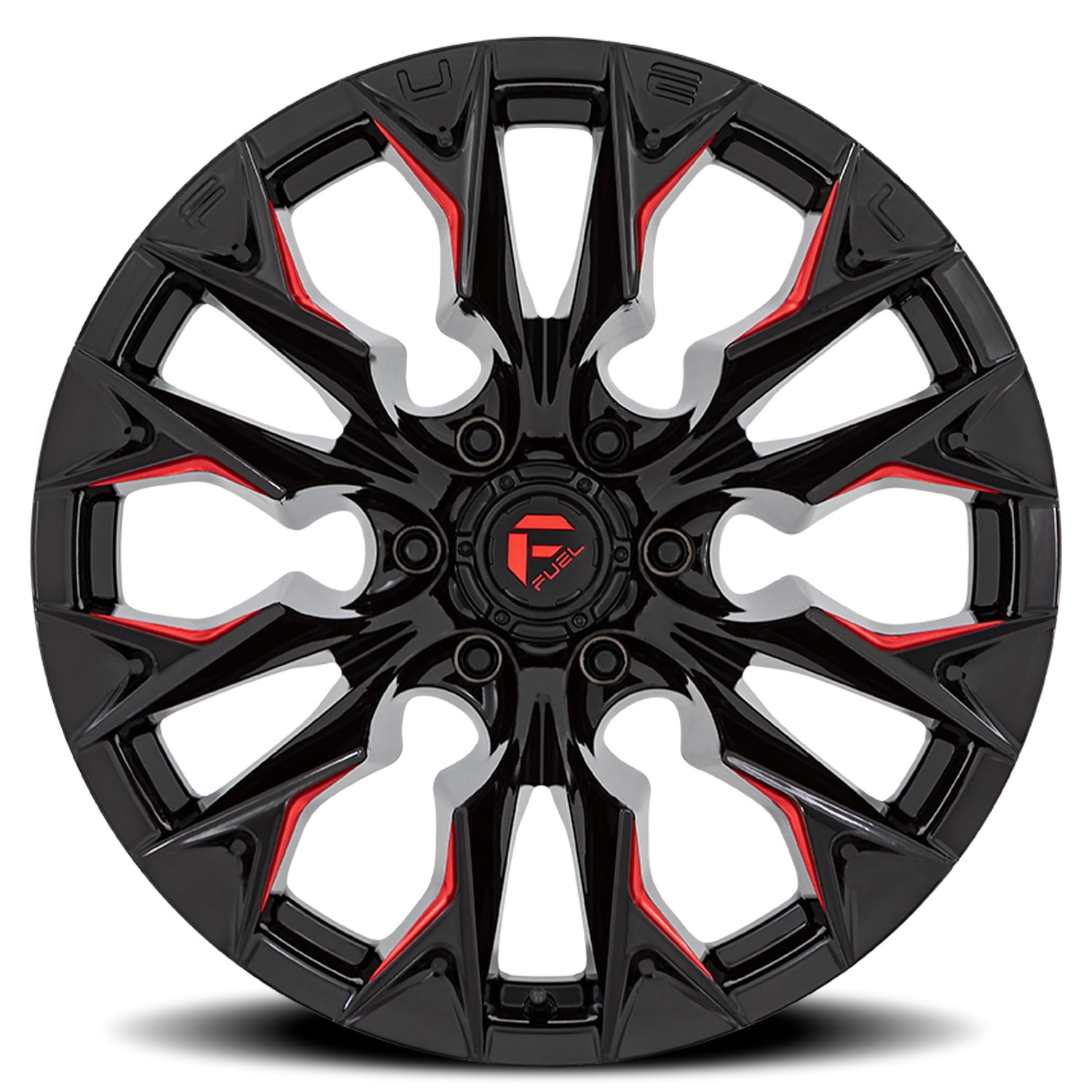 Fuel Flame 5 20x10" 5x127mm 71.5mm CB -18mm Gloss Black Milled Candy Red