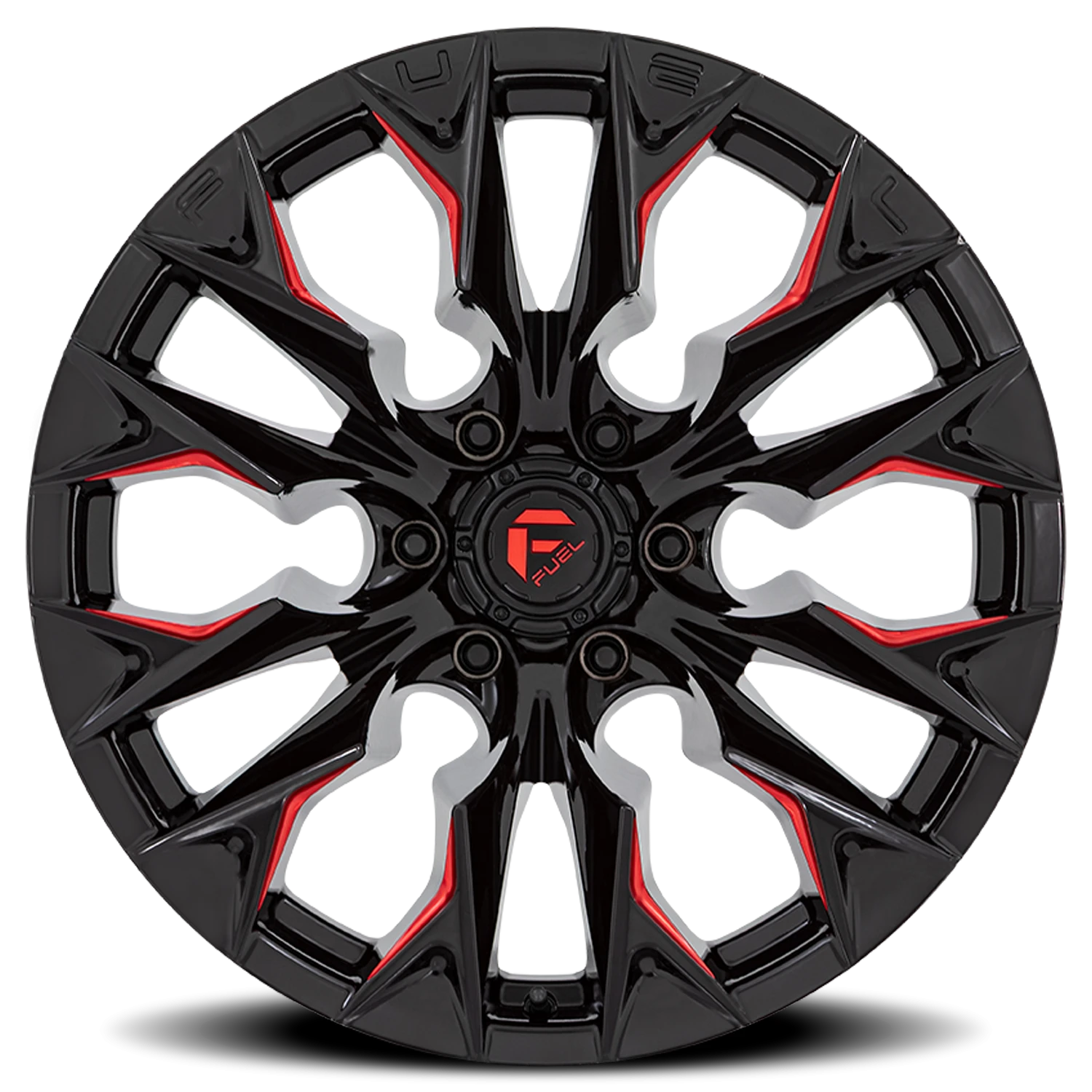 Fuel Flame 6 20x9" 6x139.7mm 106.1mm CB +1mm Gloss Black Milled Candy Red