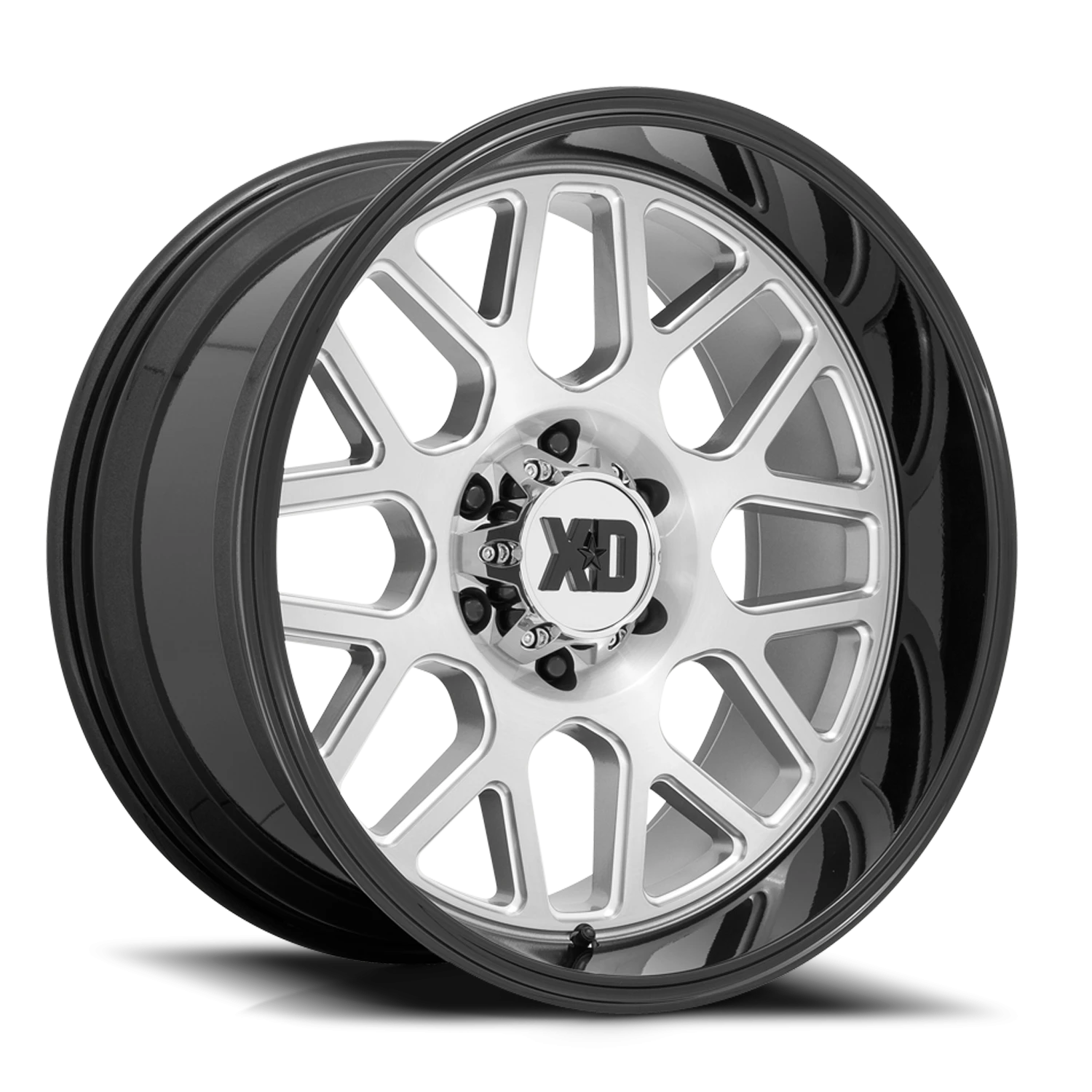 XD Series Grenade 2 20x10" 5x127mm 71.5mm CB -18mm Brushed Silver Milled-Gloss Black Lip