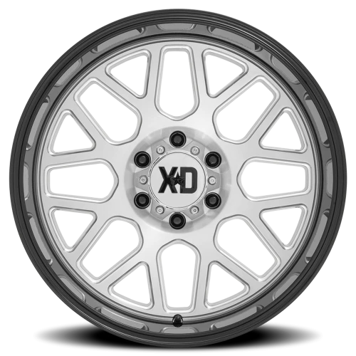 XD Series Grenade 2 20x9" 8x170mm 125.1mm CB 0mm Brushed Silver Milled-Gloss Black Lip