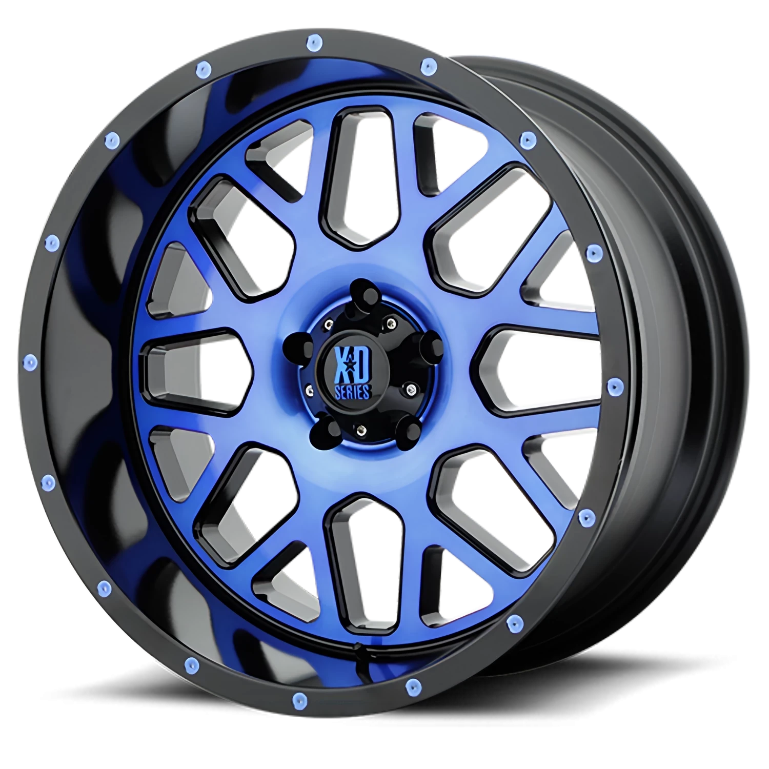 XD Series Grenade 20x10" 5x127mm 78.1mm CB -24mm Satin Black Machined Face-Blue Tinted-Clear Coat