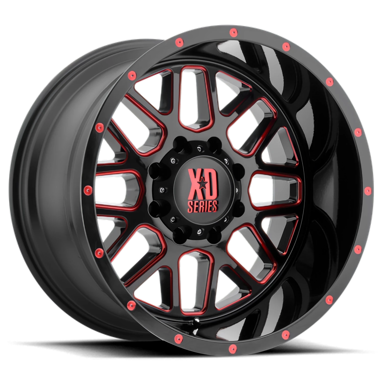 XD Series Grenade 20x9" 6x139.7mm 106.1mm CB +18mm Satin Black Milled-Red Tinted-Clear Coat