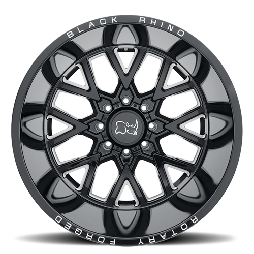 Black Rhino Grimlock 20x11.5 -44 5x127mm 71.6mm Gloss Black Milled Spokes