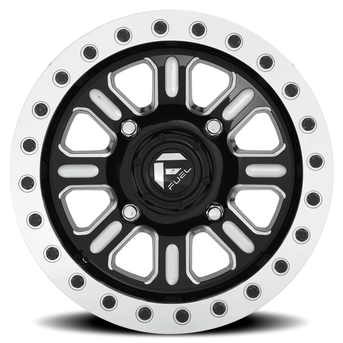 Fuel Hardline UTV 15x10 +25 4x156mm 132mm Gloss Black Milled-Beadlock