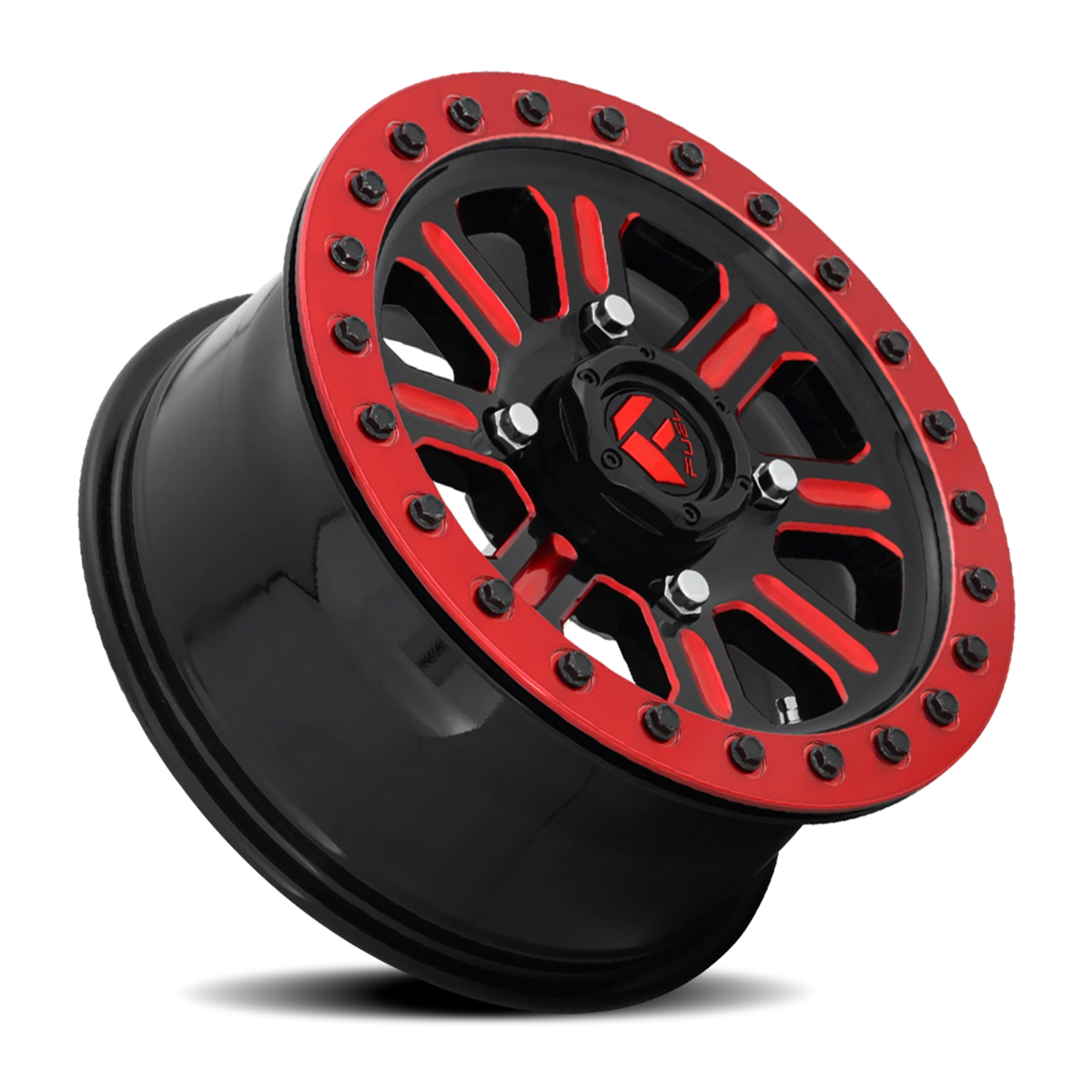 Fuel Hardline UTV 15x7 +38 4x136mm 110.2mm Gloss Red Milled-Beadlock