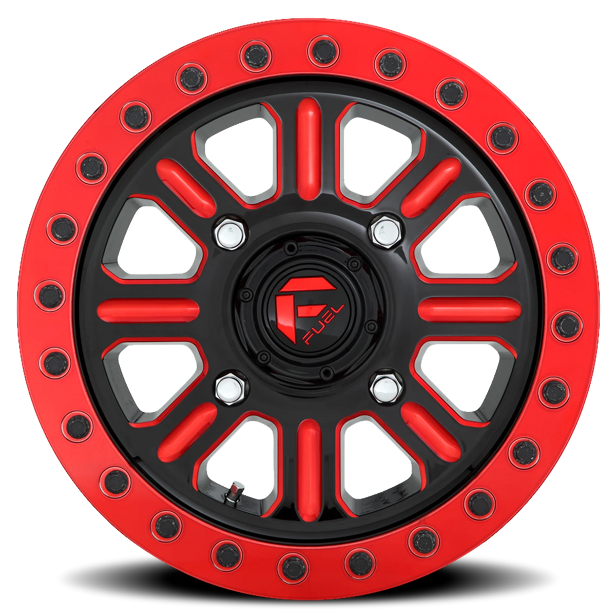 Fuel Hardline UTV 15x7 +38 4x136mm 110.2mm Gloss Red Milled-Beadlock