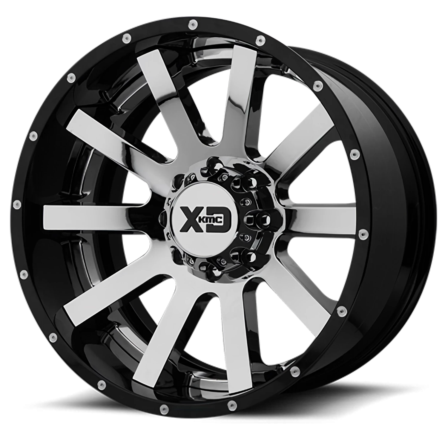 XD Series Heist 20x12" 5x127mm 72.6mm CB -44mm Chrome Gloss Black-Milled Lip