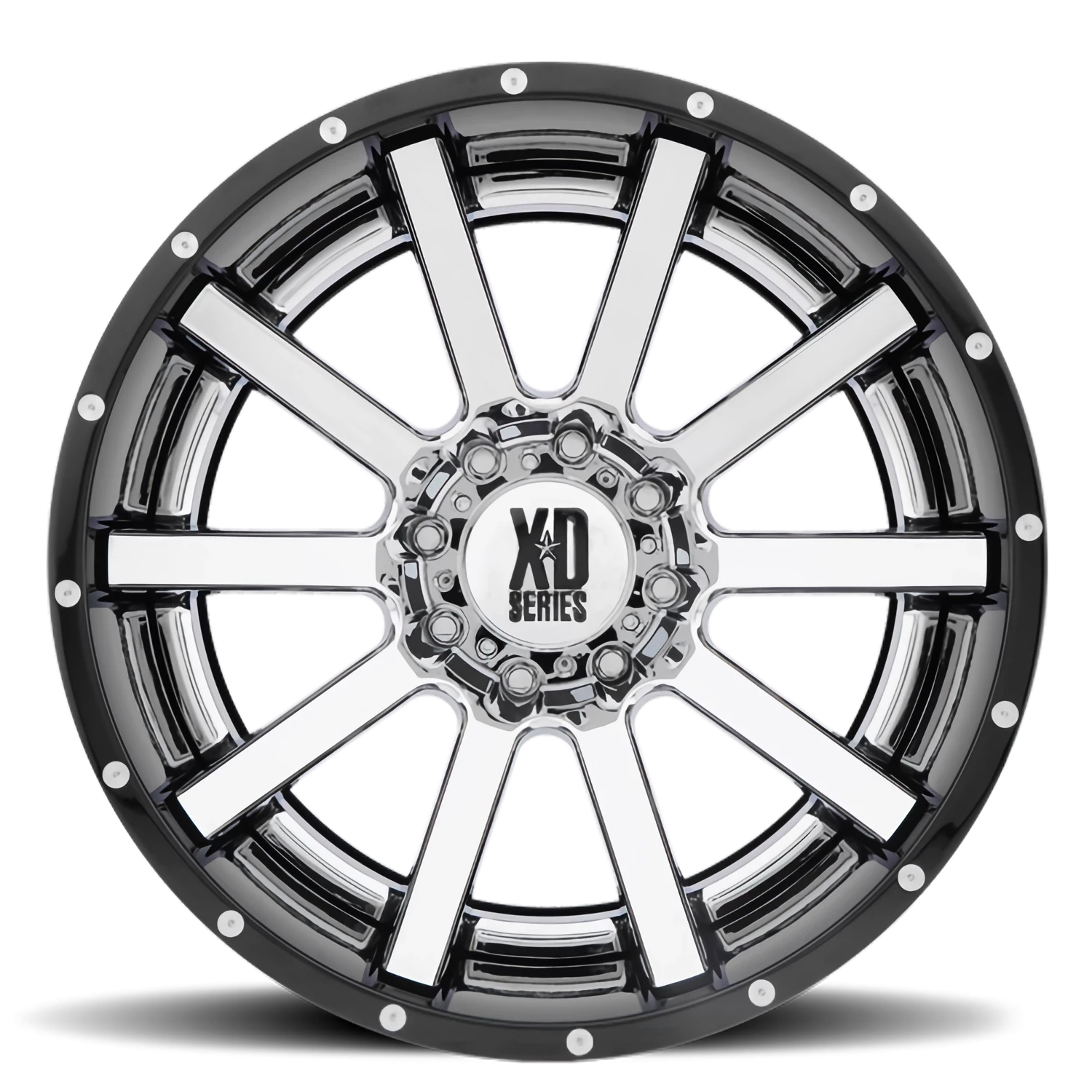 XD Series Heist 20x12" 5x127mm 72.6mm CB -44mm Chrome Gloss Black-Milled Lip