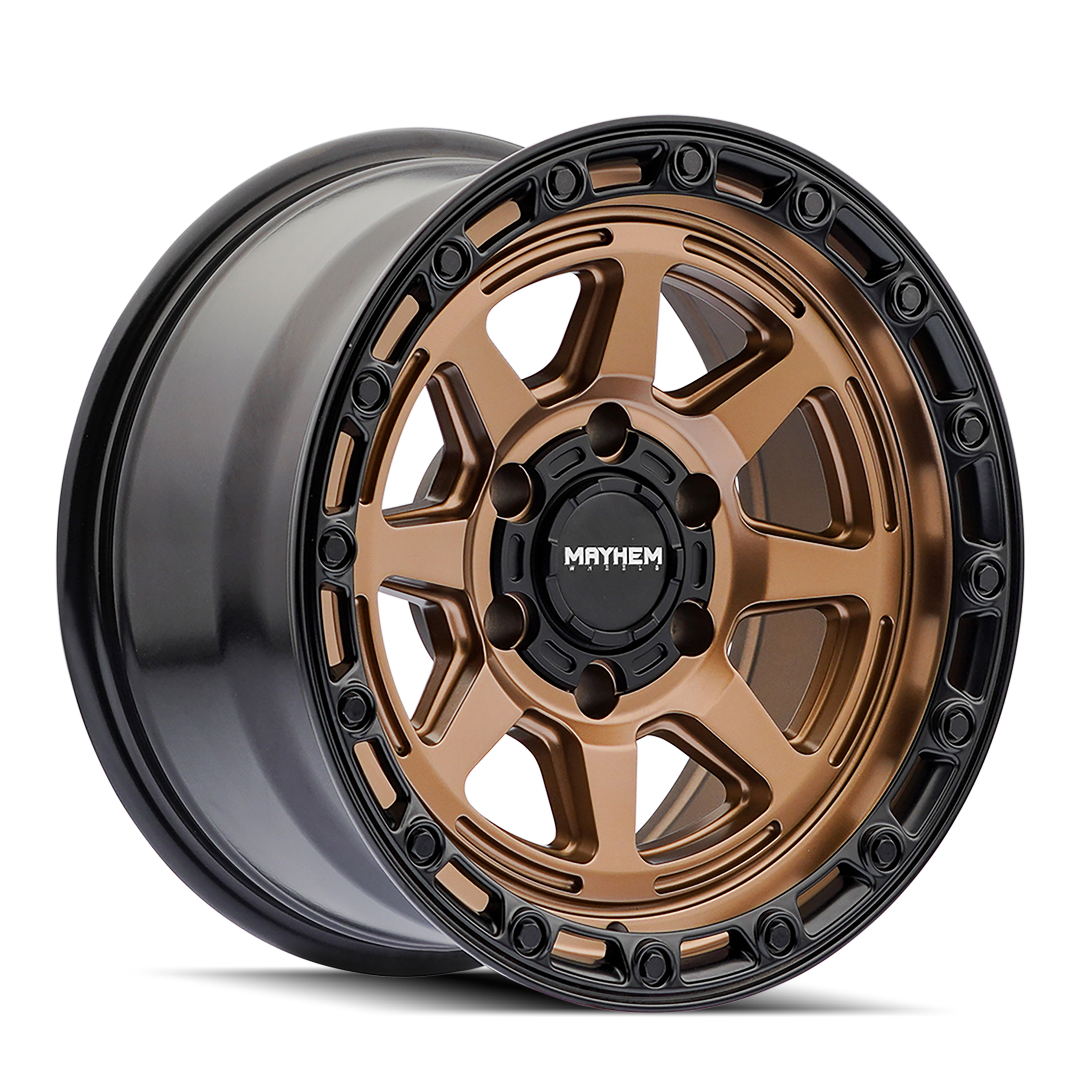 Mayhem Ridgeline 17x8.5" 6x139.7mm 106.1mm CB +6mm Satin Bronze Black Lip