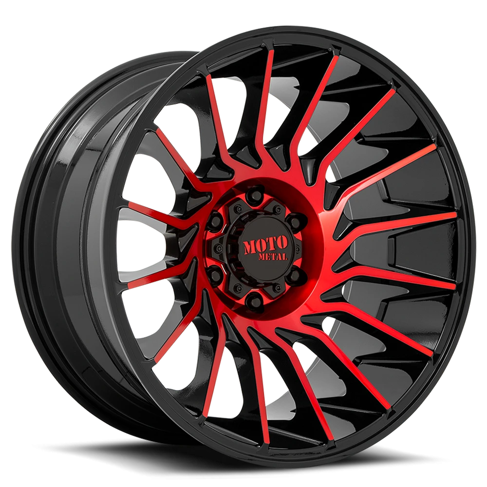 Moto Metal MO807 22x10" 6x139.7mm 106.1mm CB -18mm Gloss Black Machined-Red Tint