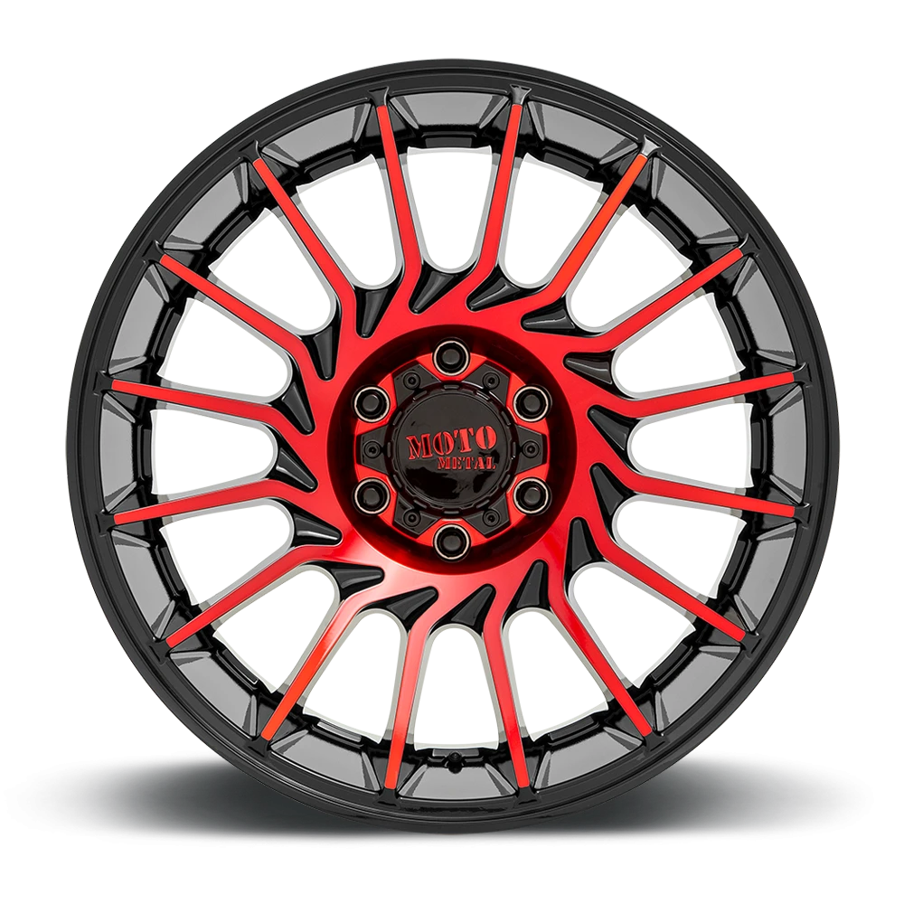 Moto Metal MO807 20x10" 8x170mm 125.1mm CB -18mm Gloss Black Machined-Red Tint