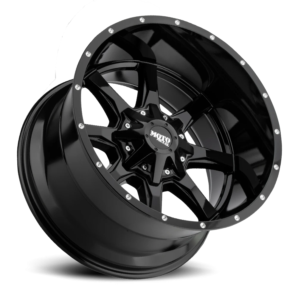 Moto Metal MO970 20x9" 8x165.1mm 125.1mm CB 0mm Gloss Black Milled Rivets