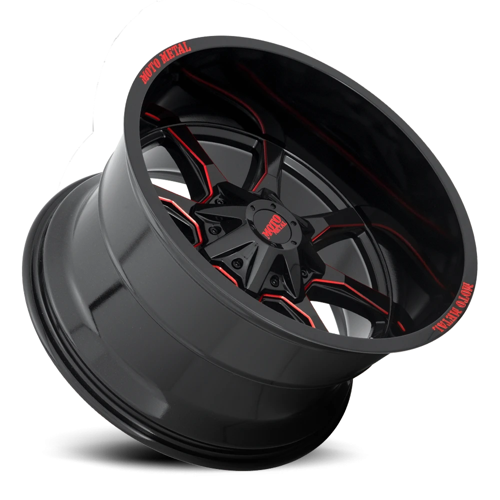 Moto Metal MO970 20x9" 6x135mm 106.1mm CB 0mm Gloss Black Milled-Red Accents