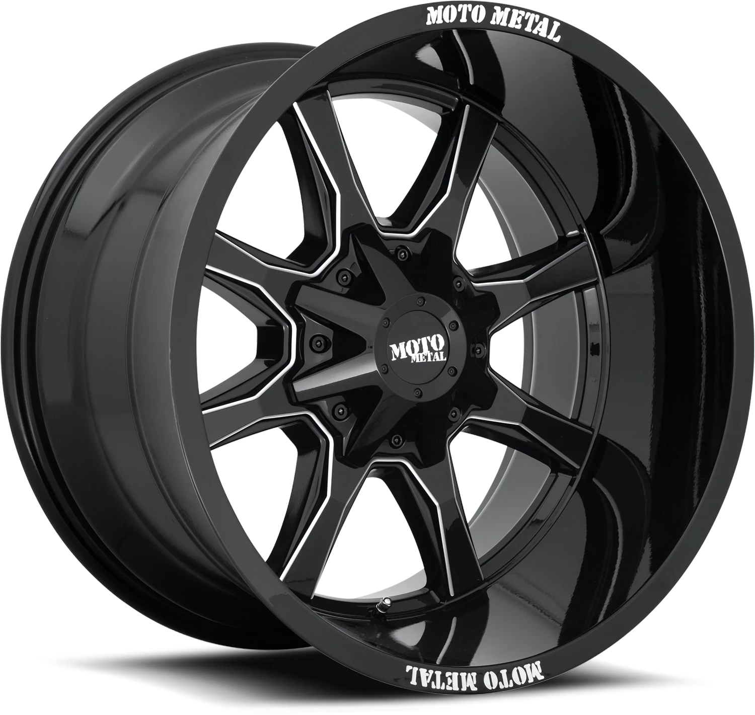 Moto Metal MO970 18x9" 5x127mm 78.1mm CB +18mm Gloss Black Milled Spokes-Moto Metal on Lip