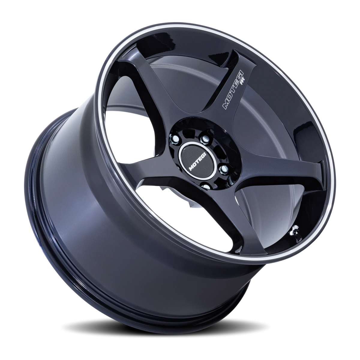 Motegi MR159 Battle V 18x9.5 +15 5x114.3mm 72.56mm Obsidian Blue Machined Lip Stripe